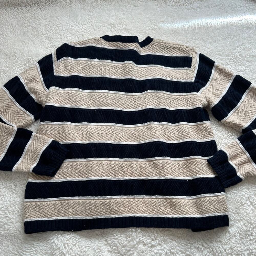 Neutral Cardigan Navy Cream Sz S Cottage Country Knit Strips Soft Girl Grandma - Picture 2 of 5